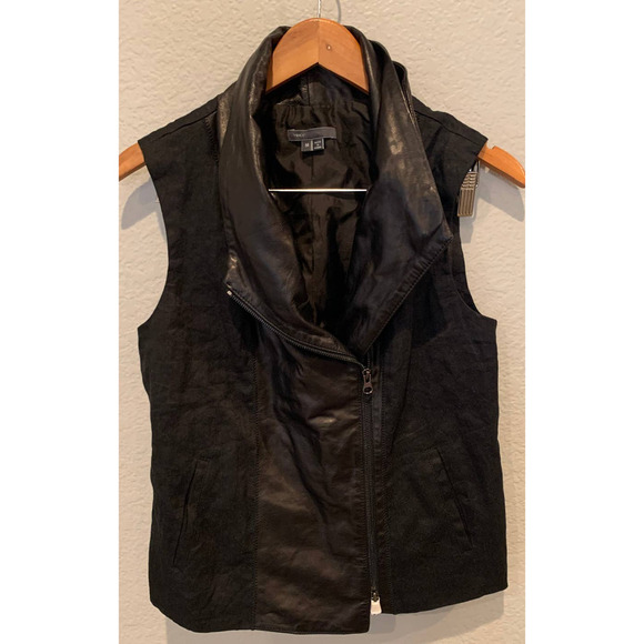 VINCE Asymmetric Leather Linen-Blend Vest (M) - Picture 8 of 9